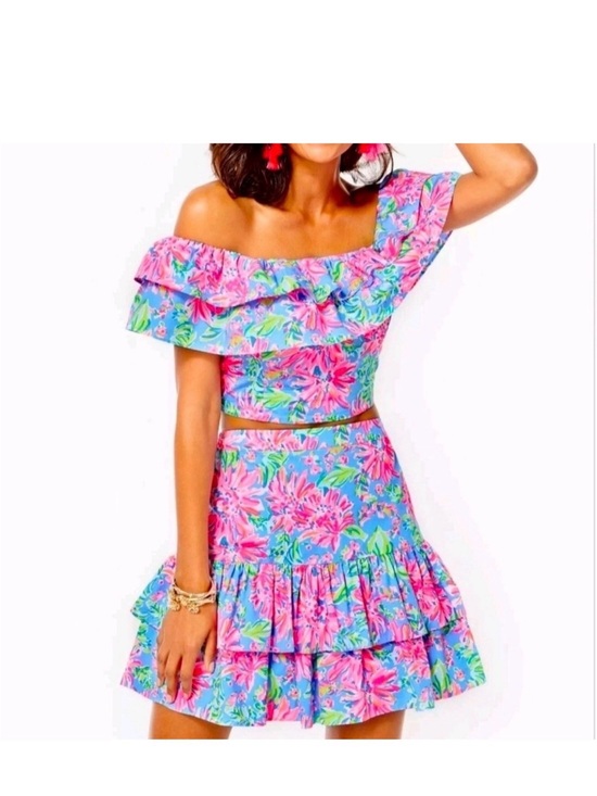 Lilly Pulitzer Dresses & Skirts - Lilly Pulitzer EUC Mayslie bright pink Ruffle 2 Piece Top and Skirt size 4